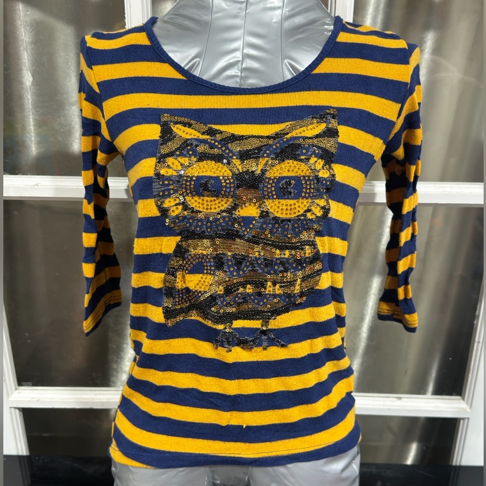 Yellow&Blue Lightweight Owl Sweater